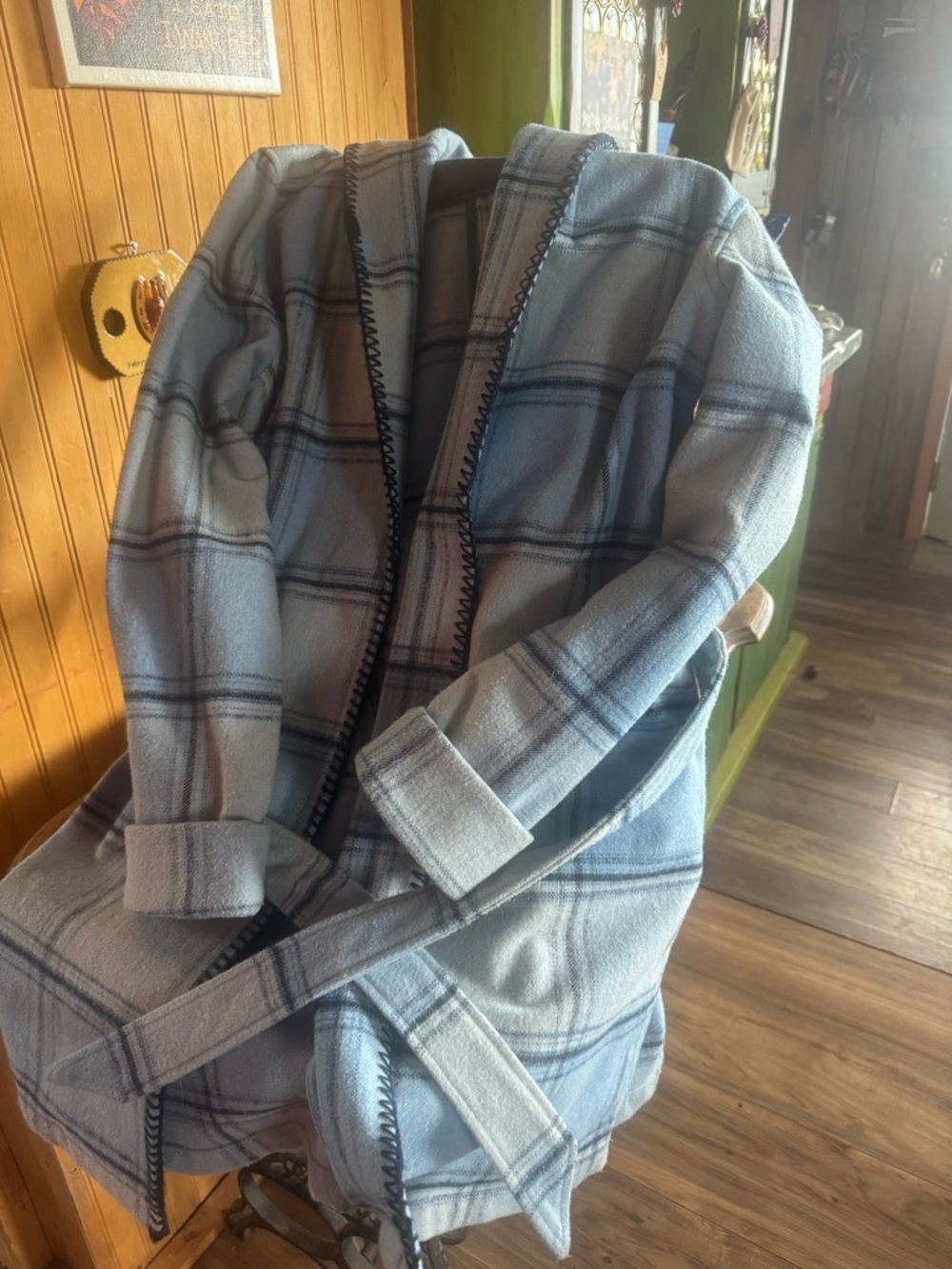 Cozy Light Blue Plaid Wool Jacket